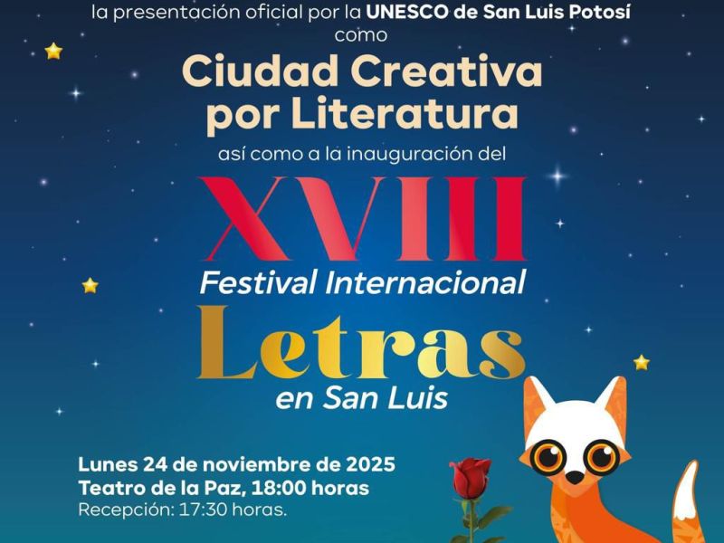 MAÑANA INICIA EL XVIII FESTIVAL INTERNACIONAL DE LETRAS EN SAN LUIS&nbsp;POTOSÍ