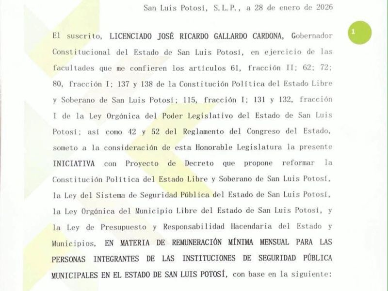 ENVÍA RICARDO GALLARDO INICIATIVA AL CONGRESO PARA SALARIO DIGNO A POLICÍAS&nbsp;MUNICIPALES