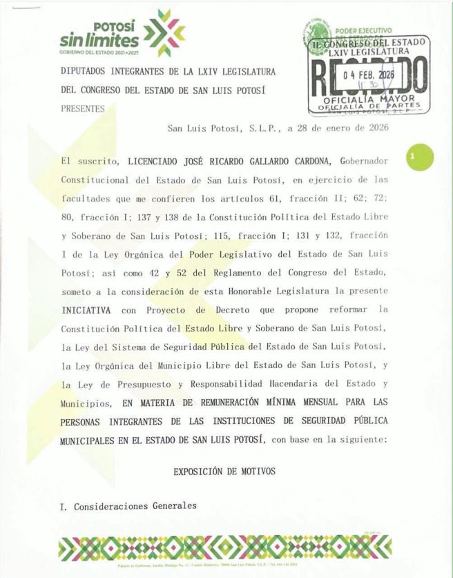 ENVÍA RICARDO GALLARDO INICIATIVA AL CONGRESO PARA SALARIO DIGNO A POLICÍAS&nbsp;MUNICIPALES