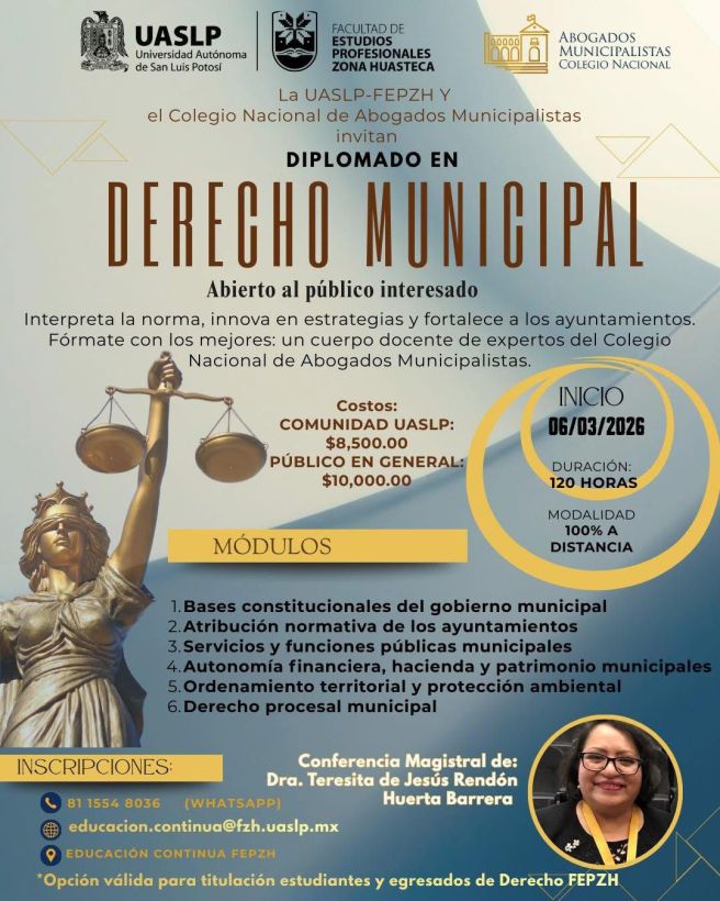 FEPZH UASLP LANZA DIPLOMADO EN DERECHO&nbsp;MUNICIPAL