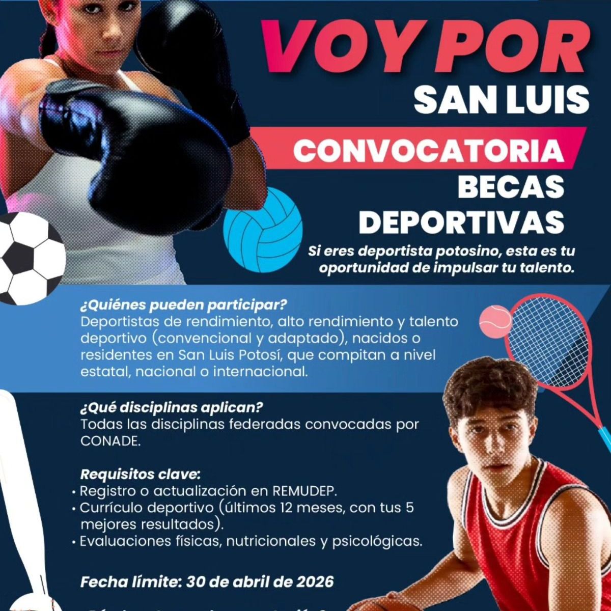 INVITAN A PARTICIPAR POR UNA BECA DEPORTIVA “ VOY POR SAN LUIS&nbsp;2026”