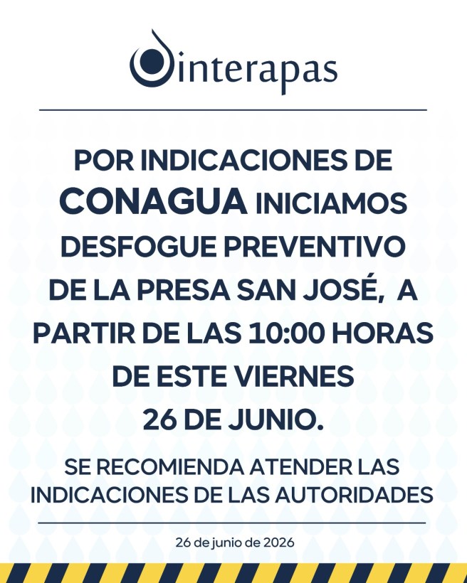 INICIA HOY DESFOGUE DE LA PRESA SAN&nbsp;JOSÉ