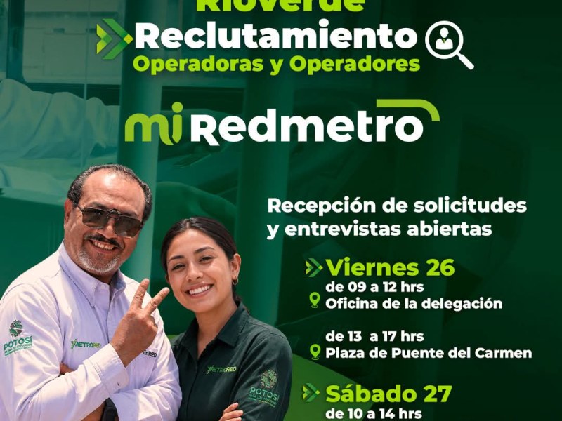 BUSCAN OPERADORES PARA REDMETRO EN RÍO&nbsp;VERDE