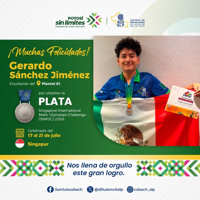 MEDALLA DE PLATA PARA SAN LUIS POTOSÍ EN EL MUNDIAL DE&nbsp;MATEMÁTICAS