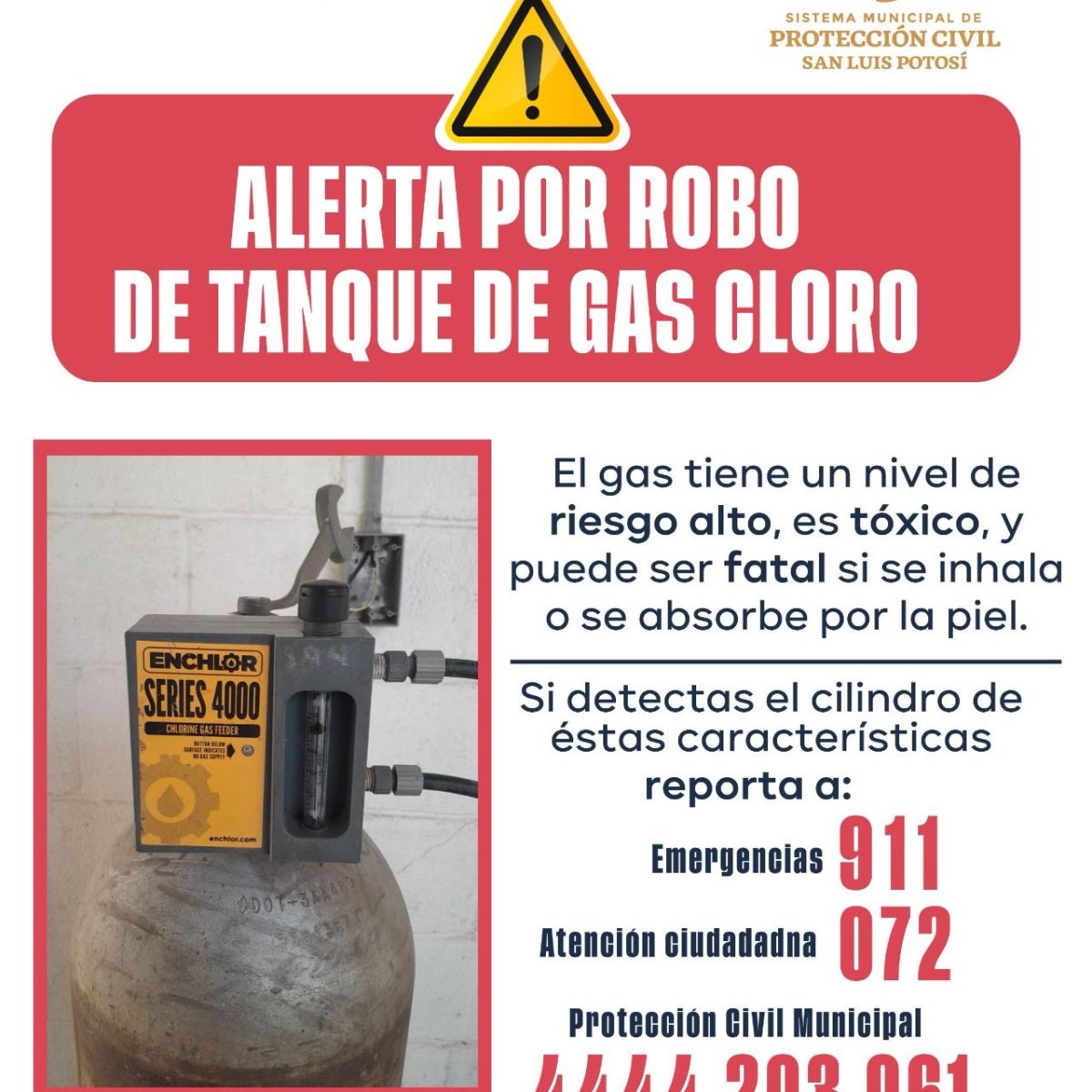 ALERTA, ALERTA SE ROBAN UN TANQUE DE GAS CLORO ALTAMENTE&nbsp;TÓXICO