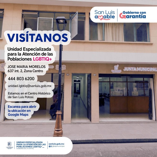 DAN A CONOCER EL DOMICILIO DE LA UNIDAD MUNICIPAL ESPECIALIZADA PARA,ATENCIÓN DE POBLACIONES&nbsp;LGBTIQ+