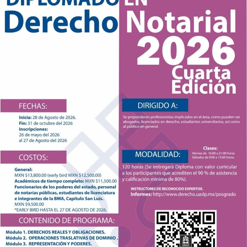 UASLP REALIZARÁ LA CUARTA EDICIÓN DEL DOPLOMADO EN DERECHO&nbsp;NOTARIAL