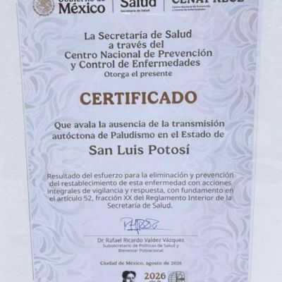 SAN LUIS POTOSÍ LOGRA NUEVE AÑOS SIN TRANSMISIÓN AUTÓCTONA DE&nbsp;PALUDISMO