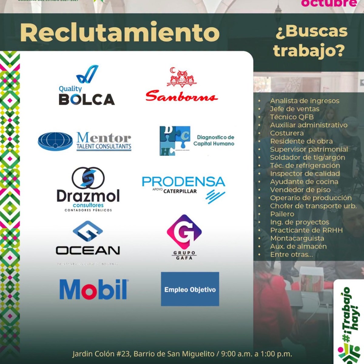 EL MARTES,13 JORNADA DE RECLUTAMIENTO LABORAL EN JARDÍN COLÓN, SAN&nbsp;MIGUELITO
