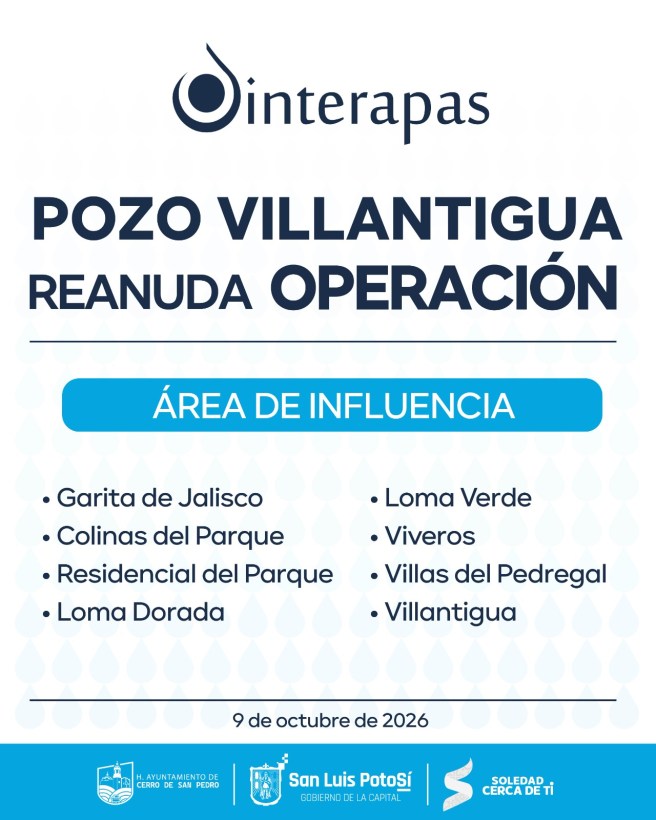 SINFORMA INTERAPAS REACTIVACIÓN DEL POZO&nbsp;VILLANTIGUA