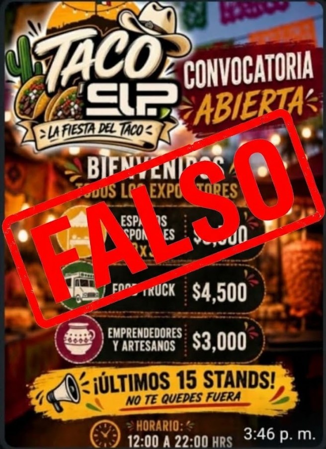 QUE NO LE DEN » TACO POR LIEBRE». ADVIERTEN SOBRE FALSO EVENTO EN EL CENTRO DE NEGOCIOS&nbsp;POTOSÍ