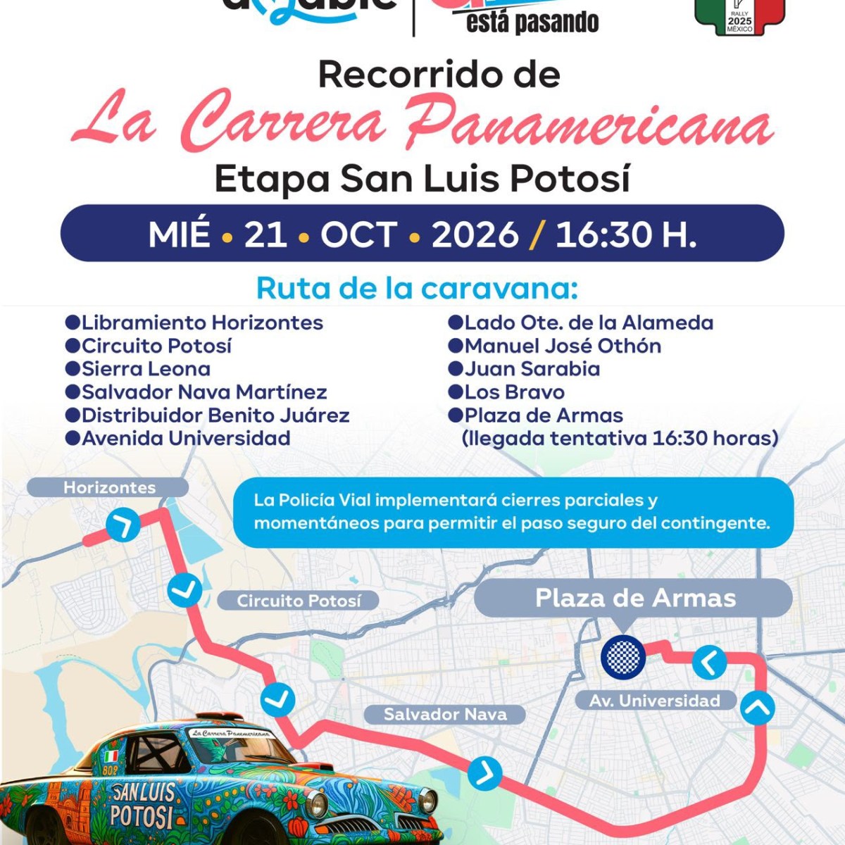LA CIUDAD CAPITAL RECIBIRÁ A 60 AUTOS DE LA CARRERA PANAMERICANA EN LAS ETAPAS 6 Y&nbsp;7