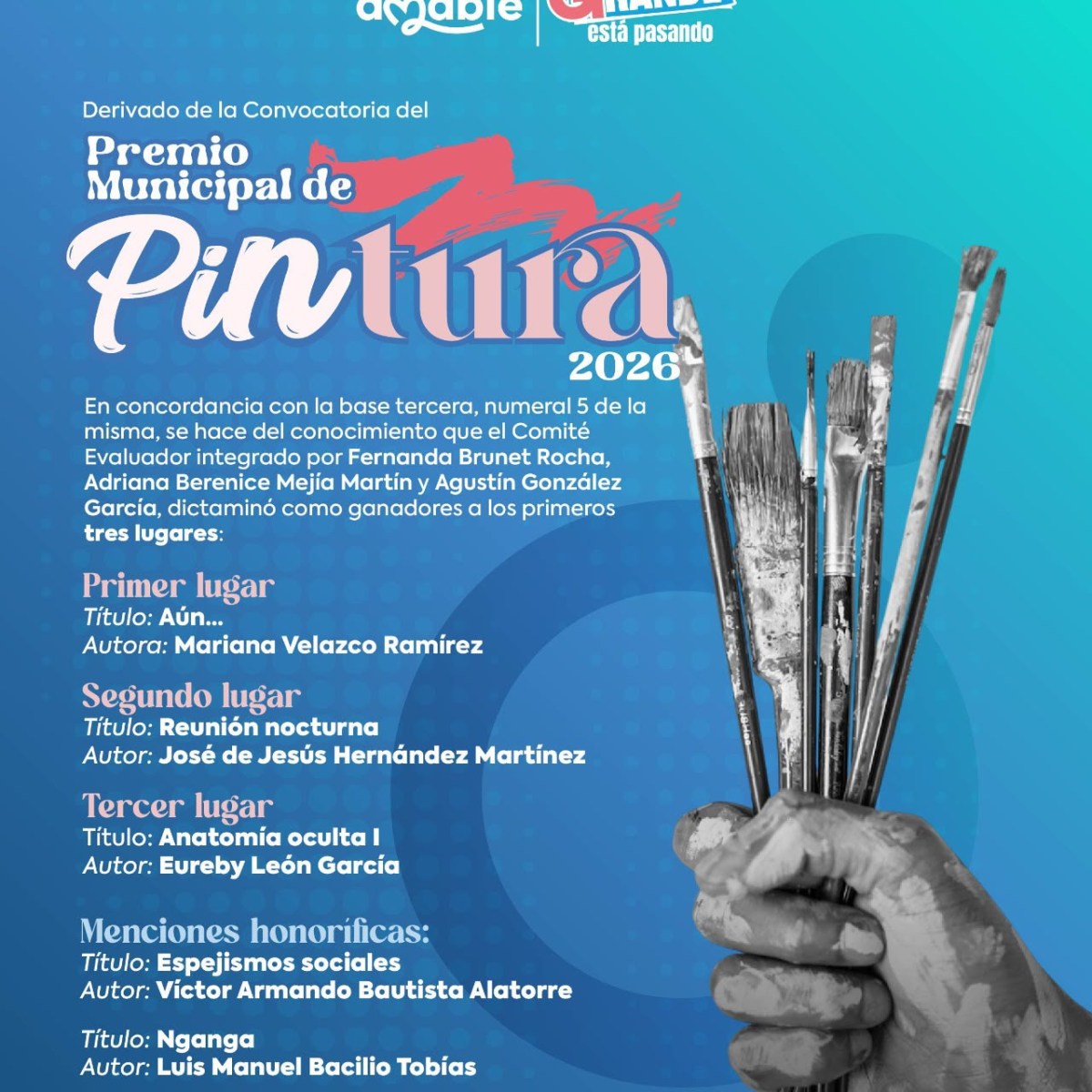 DAN A CONOCER LAS OBRAS GANADORAS DEL PREMIO MUNICIPAL DE PINTURA&nbsp;2026