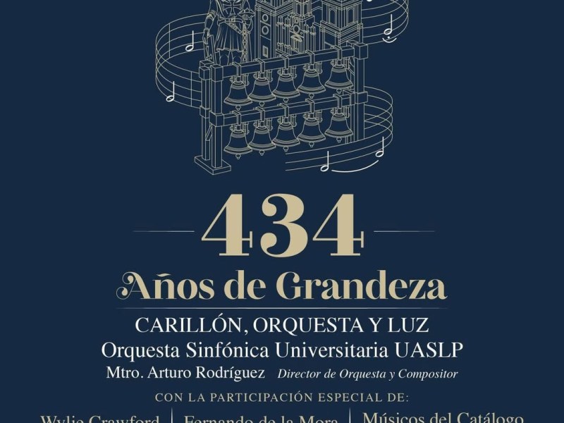 CARRILLON, SINFÓNICA Y LUZ PARA CELEBRAR LOS 434 AÑOS DE SAN LUIS POTOSÍ EL VIERNES 6 DE NOVIEMBRE EN EL ATRIO DE LA&nbsp;CATEDRAL